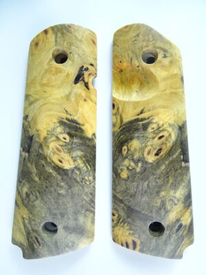 1911 stabilized Buckeye Burl wood grips, smooth, with Mag Release thumb notch