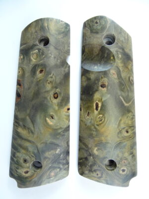 1911 stabilized Buckeye Burl wood grips, smooth, with Mag Release thumb notch