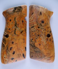 Hi-Power stabilized Buckeye Burl wood grips, smooth