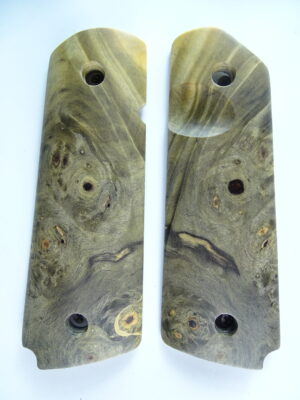 1911 stabilized Buckeye Burl wood grips, smooth, with Mag Release thumb notch