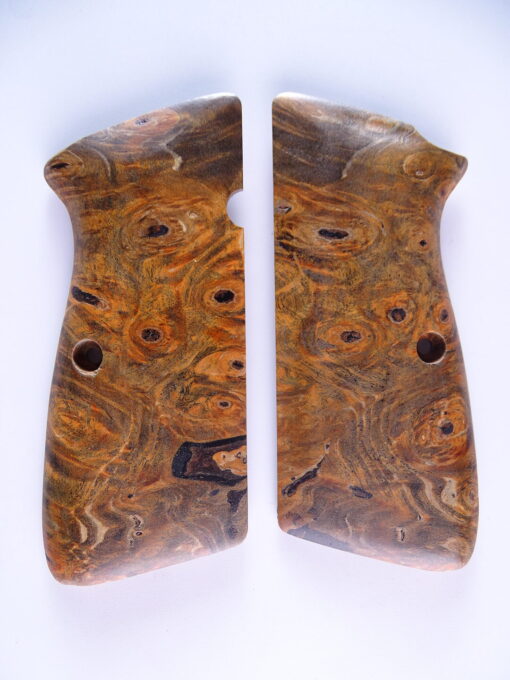 Hi-Power stabilized Buckeye Burl wood grips, smooth