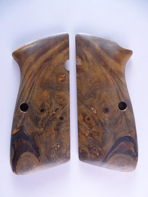 Hi-Power stabilized Buckeye Burl wood grips, smooth