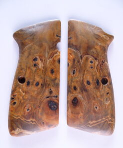 Hi-Power stabilized Buckeye Burl wood grips, smooth