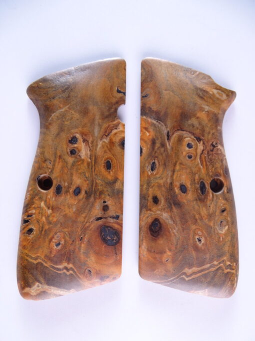 Hi-Power stabilized Buckeye Burl wood grips, smooth