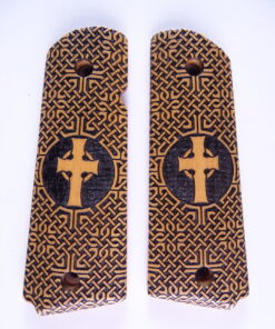 1911 grips, Celtic Cross with Celtic checkering engraved in Ivorywood