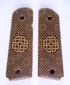 1911 grips, Celtic Sunrise emblem with Celtic checkering engraved in Ivorywood