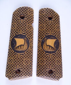 1911 grips, Viking Longboat with Celtic checkering engraved in Ivorywood