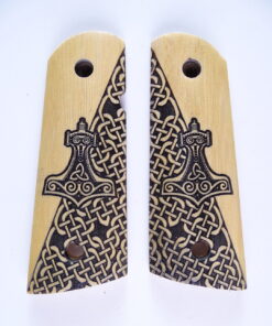 Officer size grips, Thors Hammer with Celtic checkering engraved in Ivorywood