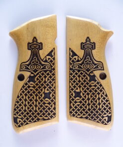 Hi-Power grips, Thors Hammer with Celtic checkering engraved in Ivorywood
