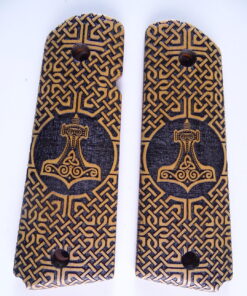 1911 grips, Thors Hammer with Celtic checkering engraved in Ivorywood