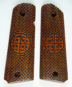 1911 grips, Celtic Sunrise emblem with Celtic checkering engraved in cocobolo