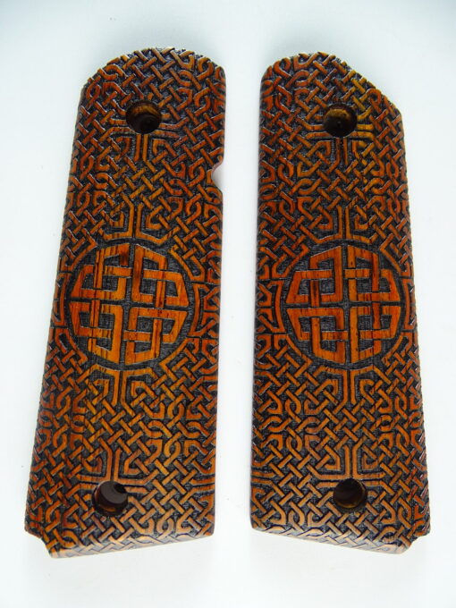 1911 grips, Celtic Sunrise emblem with Celtic checkering engraved in cocobolo