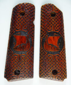 1911 grips, Viking Long Boat with Celtic checkering engraved in cocobolo