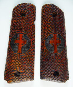 1911 grips, Celtic Cross with Celtic checkering engraved in cocobolo