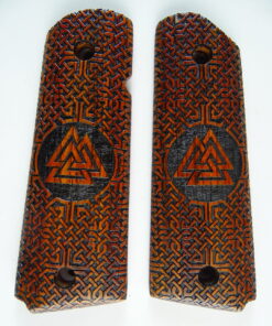 1911 grips, Viking Valknut emblem with Celtic checkering engraved in cocobolo