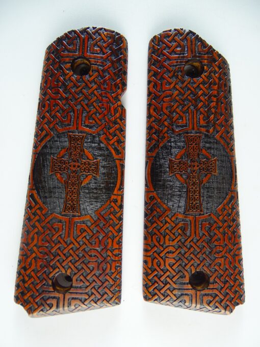 1911 grips, Iona Cross with Celtic checkering engraved in cocobolo