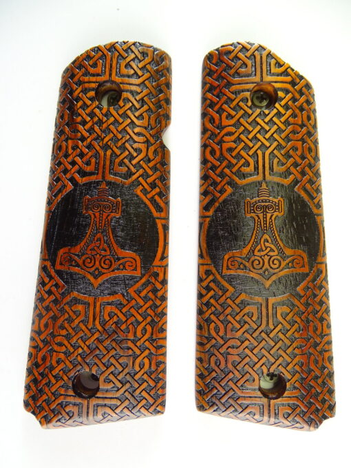 1911 grips, Thors Hammer with Celtic checkering engraved in cocobolo