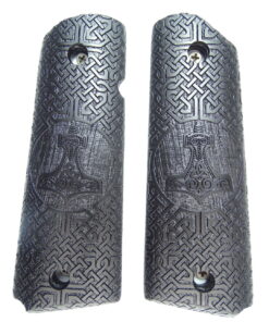 1911 grips, Thors Hammer with Celtic checkering engraved in Ebony