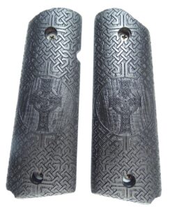 1911 grips, Iona Cross with Celtic checkering engraved in Ebony