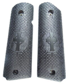 1911 grips, Celtic Cross with Celtic checkering engraved in Ebony
