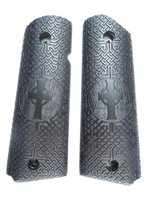 1911 grips, Celtic Cross with Celtic checkering engraved in Ebony