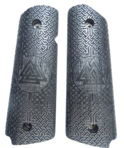 1911 grips, Viking Valknut emblem with Celtic checkering engraved in Ebony