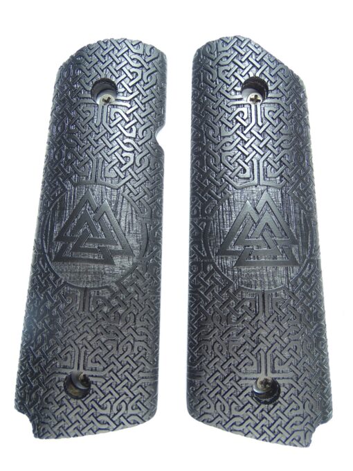 1911 grips, Viking Valknut emblem with Celtic checkering engraved in Ebony