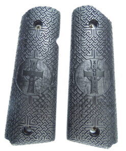 1911 grips, Veritas Aequitas Cross with Celtic checkering engraved in Ebony