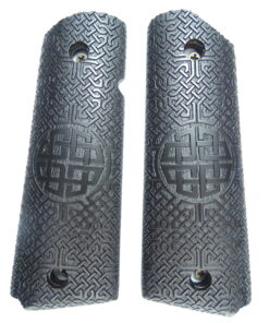 1911 grips, Celtic Sunrise emblem with Celtic checkering engraved in Ebony