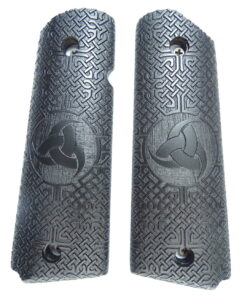 1911 grips, Triple Horn of Odin with Celtic checkering engraved in Ebony