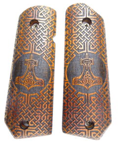 1911 grips, Thors Hammer with Celtic checkering engraved in cocobolo, Bobtail