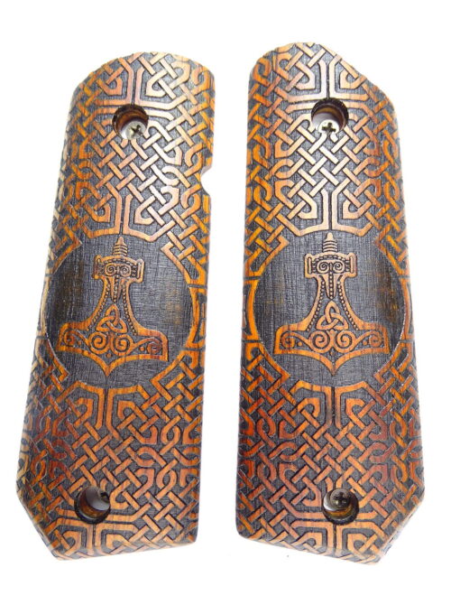1911 grips, Thors Hammer with Celtic checkering engraved in cocobolo, Bobtail