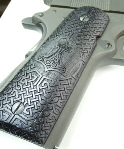Alternative view of 1911 grips, Thors Hammer with Celtic checkering engraved in Ebony