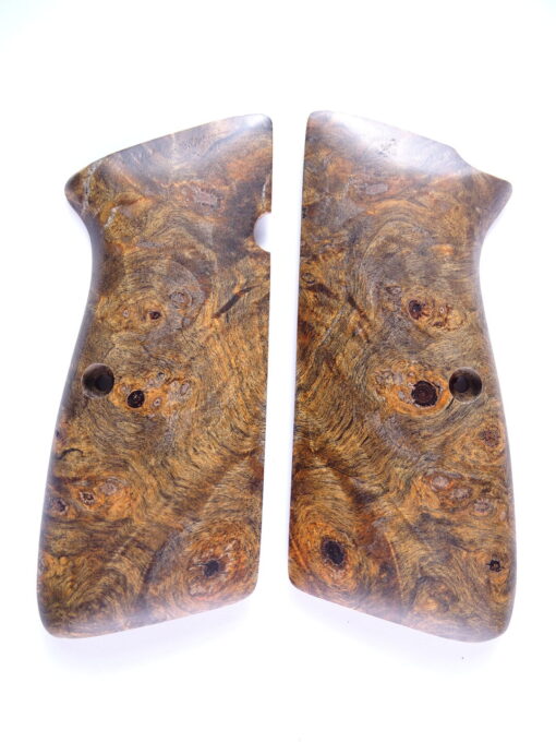 Hi-Power stabilized Buckeye Burl wood grips, smooth
