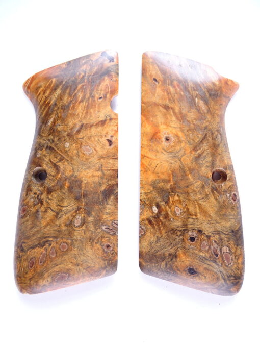 Hi-Power stabilized Buckeye Burl wood grips, smooth