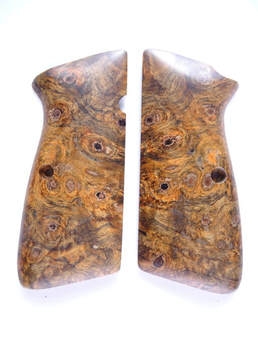 Hi-Power stabilized Buckeye Burl wood grips, smooth