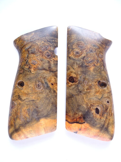 Hi-Power stabilized Buckeye Burl wood grips, smooth
