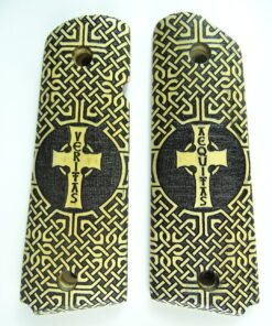 1911 grips, Veritas Aequitas cross with Celtic checkering engraved in Ivorywood