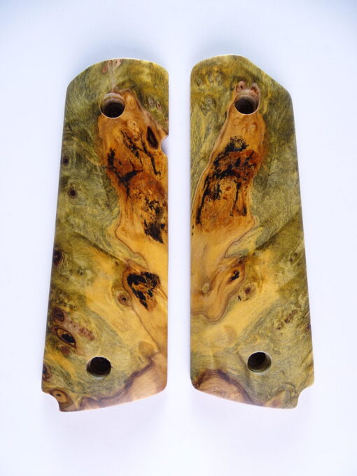 1911 stabilized Buckeye Burl wood grips, smooth
