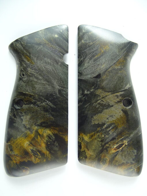 Hi-Power stabilized black Buckeye Burl wood grips, smooth
