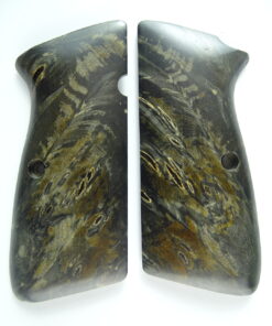 Hi-Power stabilized black Buckeye Burl wood grips, smooth