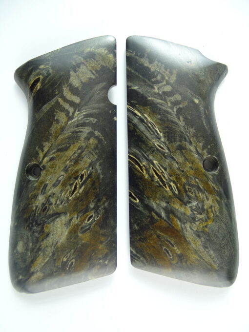 Hi-Power stabilized black Buckeye Burl wood grips, smooth
