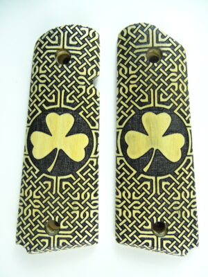 1911 grips, Shamrock emblem with Celtic checkering engraved in Ivorywood
