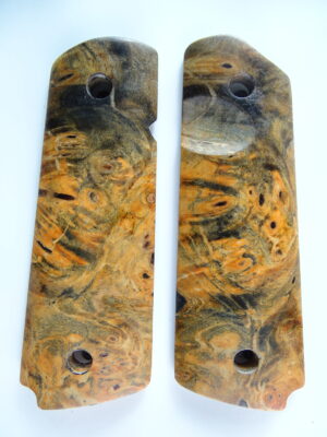 1911 stabilized Buckeye Burl wood grips, smooth, with Mag Release thumb notch