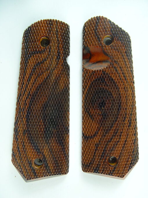 1911 AAA cocobolo wood grips, checkered, Bobtail, with Mag Release thumb notch