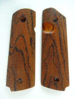 1911 AAA cocobolo wood grips, checkered, with Mag Release thumb notch