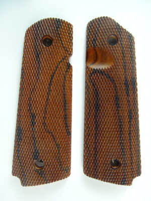 1911 AAA cocobolo wood grips, checkered, with Mag Release thumb notch