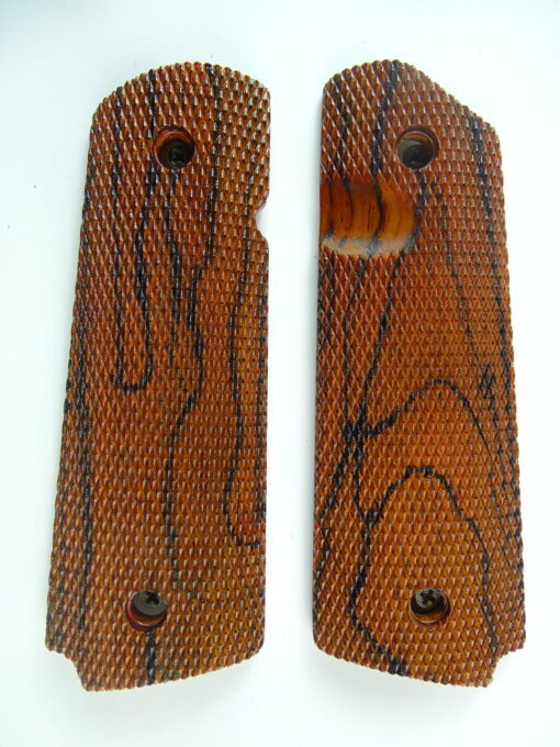 1911 AAA cocobolo wood grips, checkered, with Mag Release thumb notch