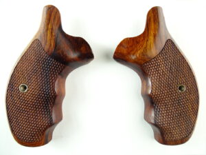 Smith and Wesson K & L-frame combat grips in Cocobolo, checkered, round butt.