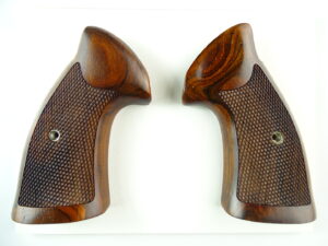 Smith and Wesson K & L-frame target grips in Cocobolo, checkered, square butt.